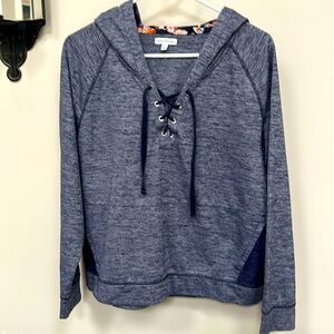 Vera Bradley Lace Up Floral Contrast Hoodie in Navy Multi Size L